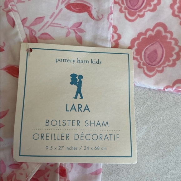 NWT Pottery Barn Kids Lara Paisley Pink Floral Bolster Sham 9.5" x 27" - Picture 4 of 5